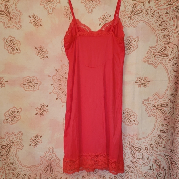 NWOT Vintage Sexy Hot Red Slip. Lace Nylon Chemise - Picture 4 of 10